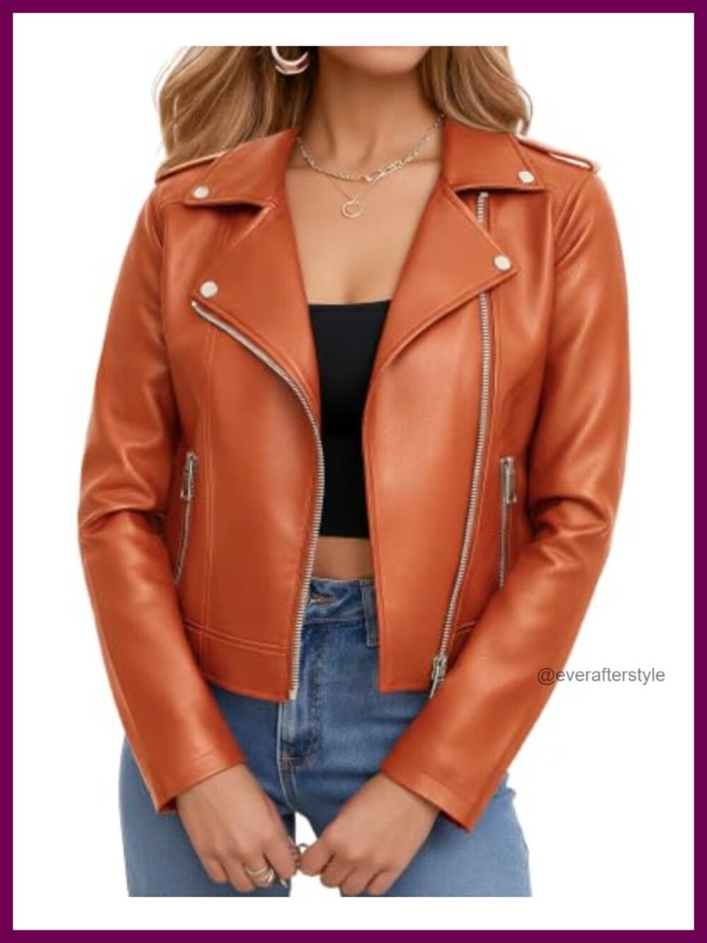 Faux Leather Cropped Moto Biker Jacket Zip Up Long Sleeve Moto Bomber Coat